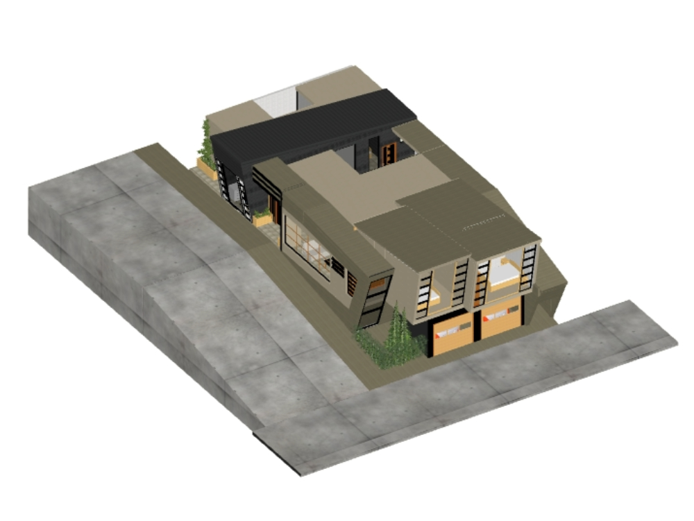 Architect house with offices 3D