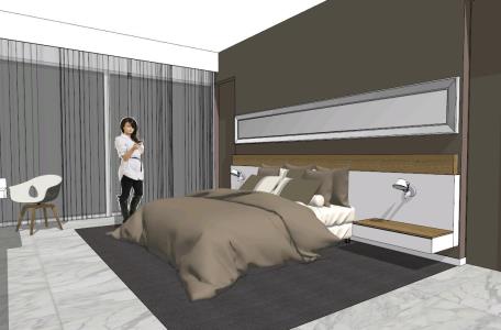 Chambre avec lit double 3D