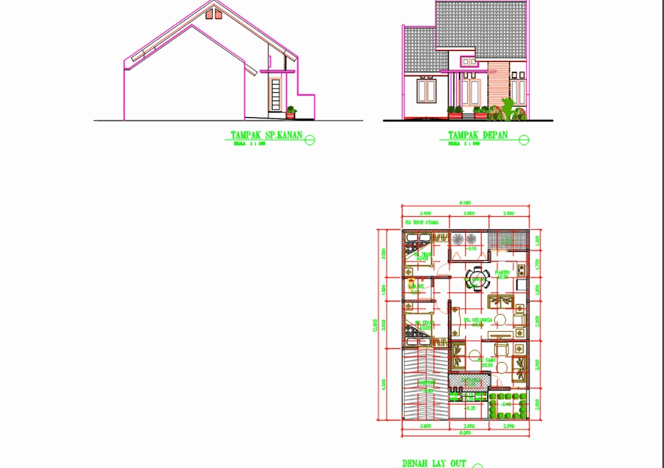 Pequeña casa 8 x 12 m en AutoCAD | Descargar CAD ( MB) | Bibliocad