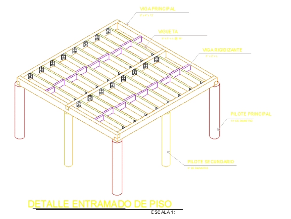 Isometrico de entramado de piso en AutoCAD | CAD (56.63 KB) | Bibliocad