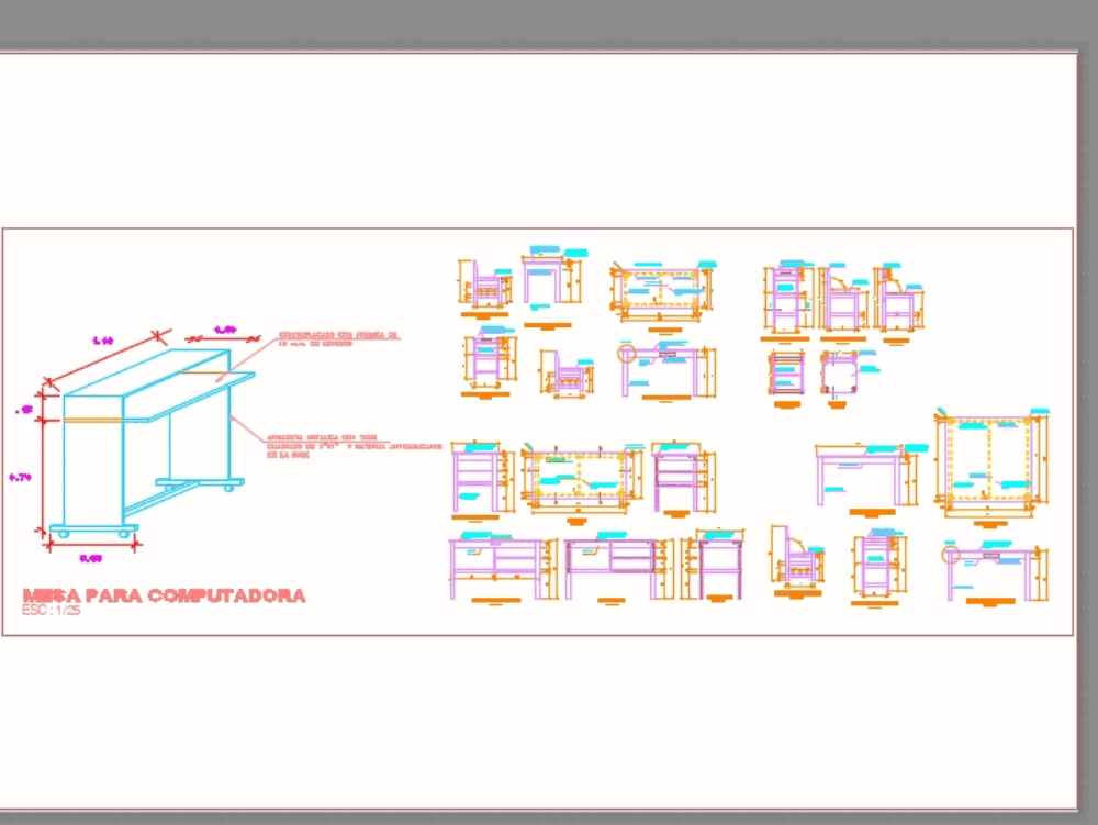 Detail for school board and chair in AutoCAD CAD (249.48 KB) Bibliocad
