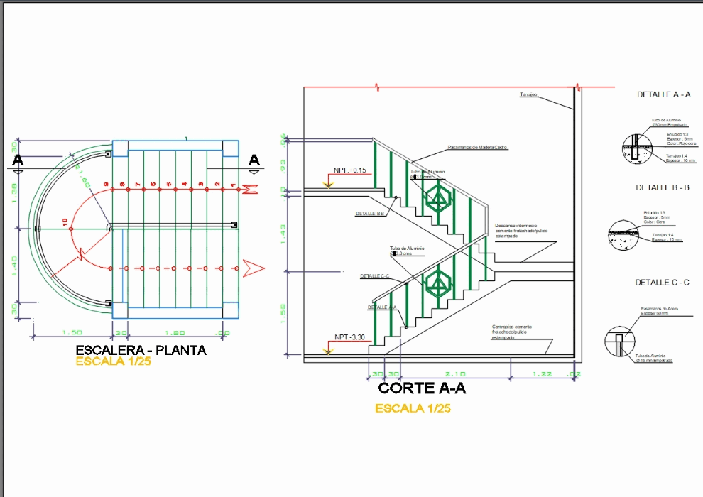 Detalle escalera en AutoCAD | Descargar CAD (73.87 KB) | Bibliocad