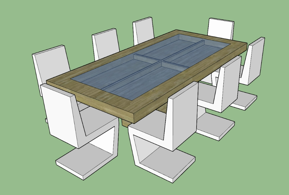 Glass and wood table 3D