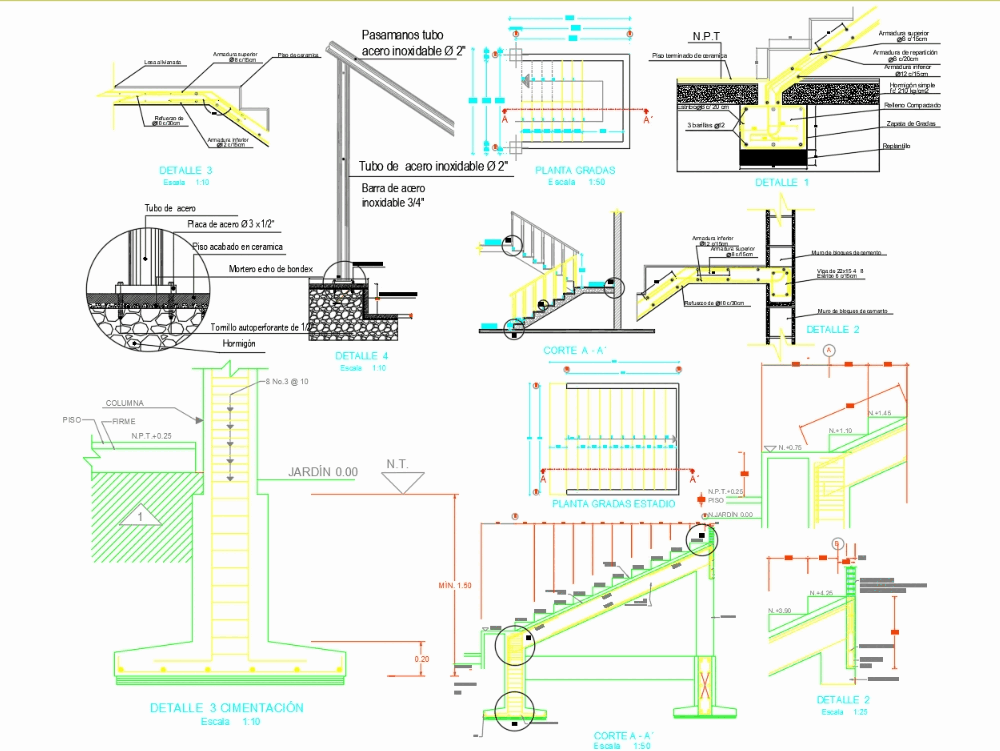 Construction detail of reinforced concrete bleachers (1.19 MB) Bibliocad