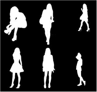 Silhouettes of women in white and black