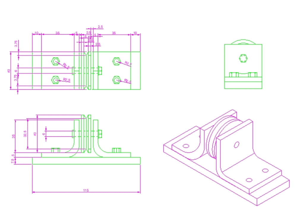 Pulley bracket in AutoCAD Download CAD free (46.24 KB) Bibliocad