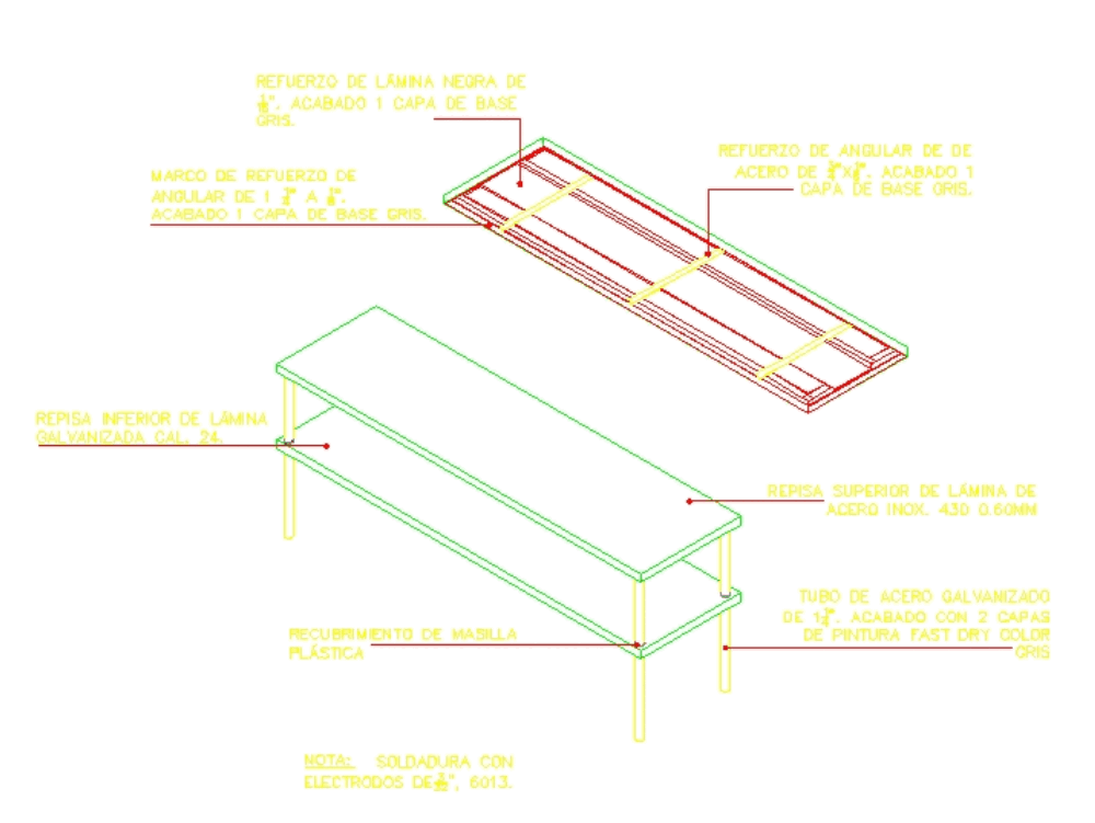 Mesa de trabajo de acero en AutoCAD | Descargar CAD (44.58 KB) | Bibliocad