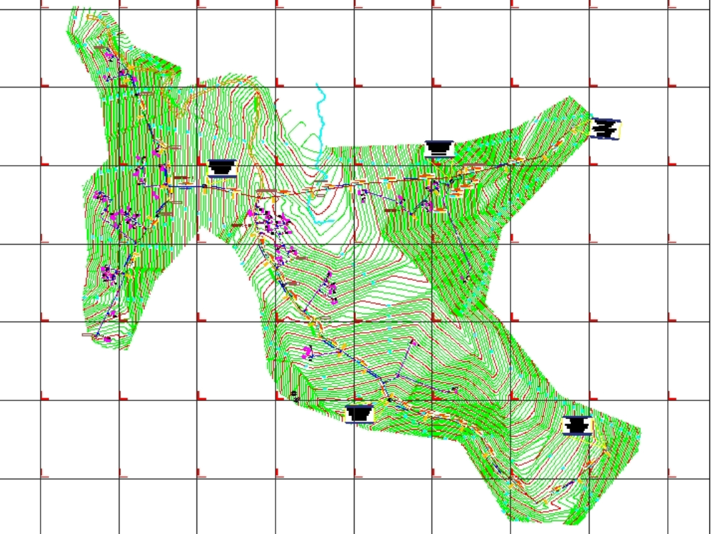 Mapa topográfico das redes de água potável