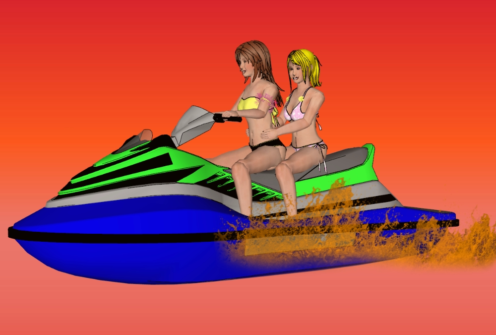 Girls piloting jet ski in the late afternoon