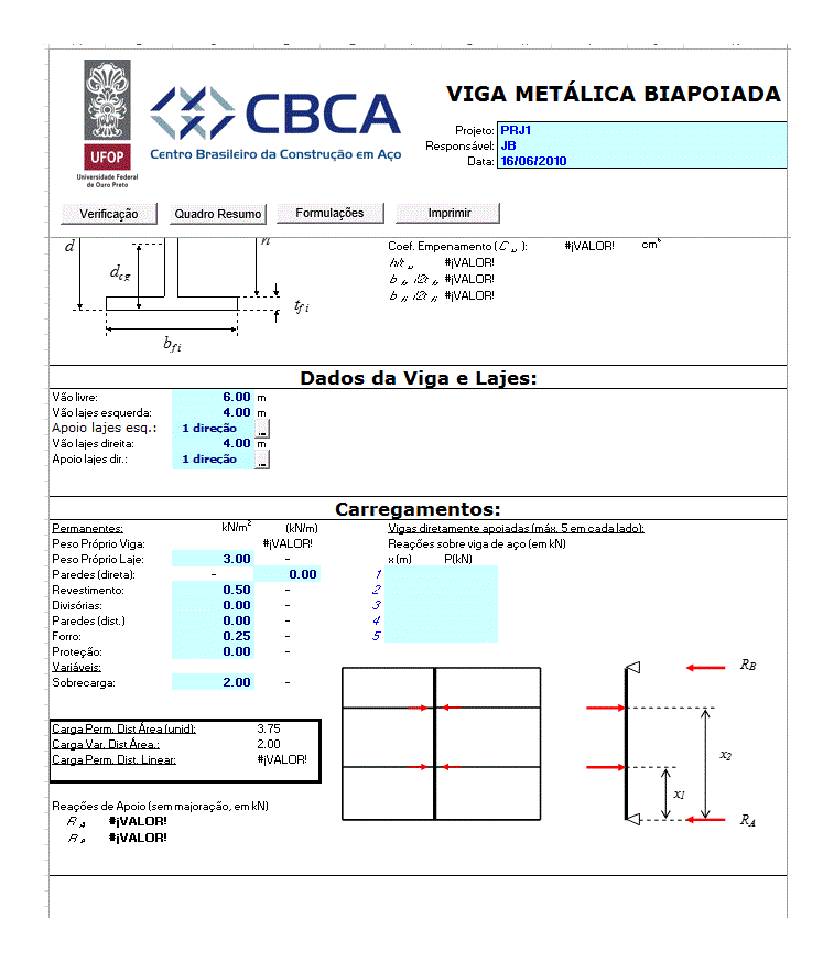 Feuille de calcul CBB BR poutre métallique