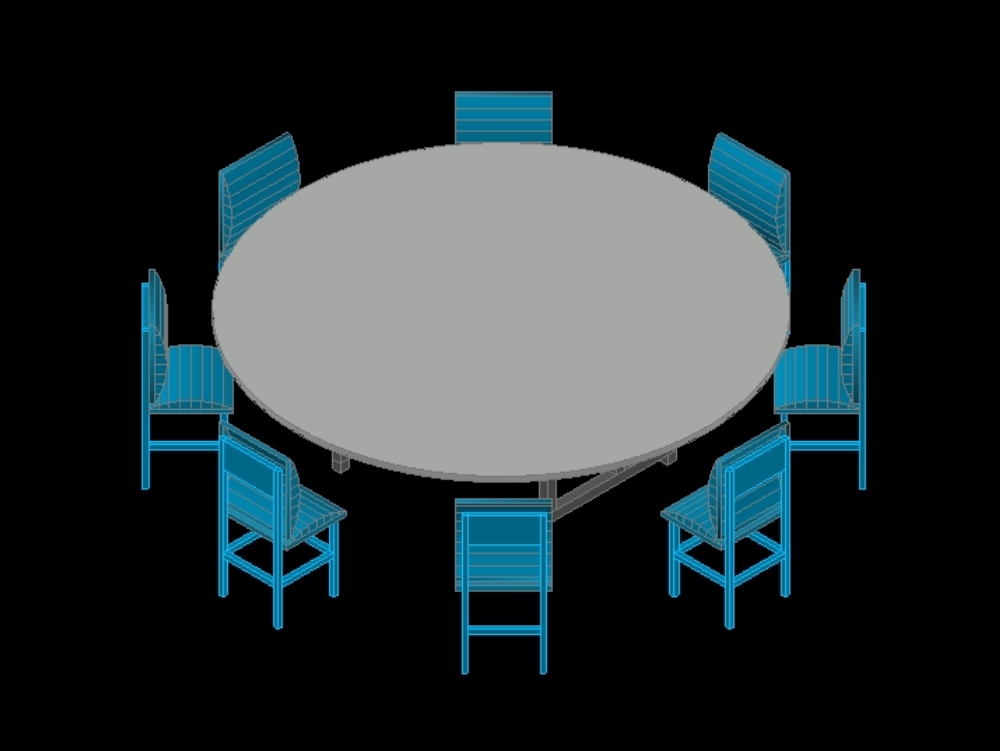Mesa redonda com cadeiras em 3d
