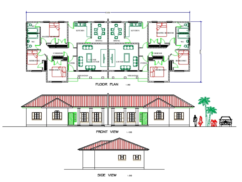 Multifamily housing of 26 x 10 meters.