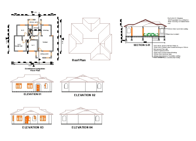  3  bedroom  bungalow in AutoCAD  Download CAD  free 250 96 