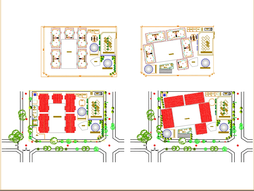 Kindergarten architectural top view and set