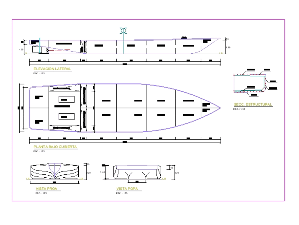 River boat in AutoCAD | CAD download (132.2 KB) | Bibliocad