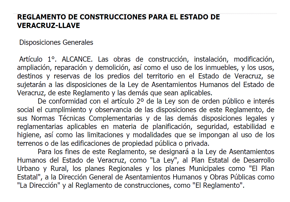 Construction regulations for the state of Veracruz