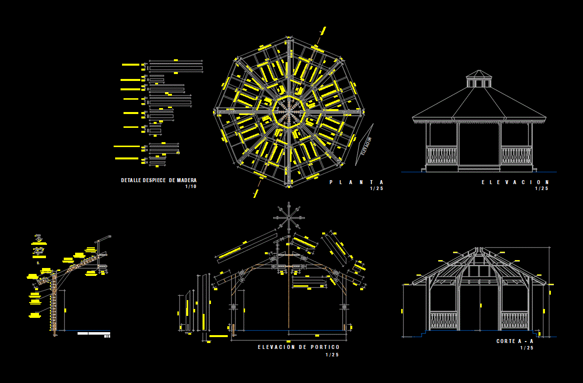 Detail of a wooden gazebo in AutoCAD CAD download 281.14 KB Bibliocad