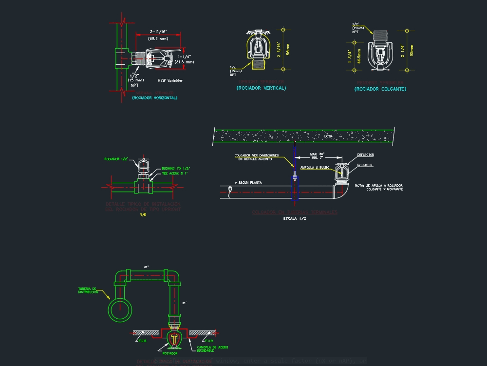 Details of types of sprinklers in AutoCAD | CAD (137.62 KB) | Bibliocad