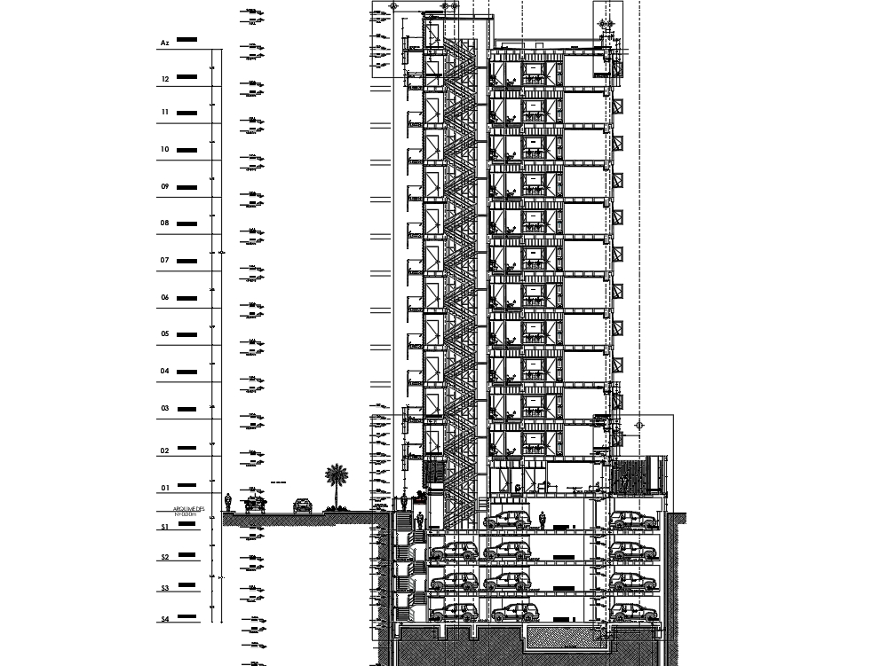 Section through tower façade