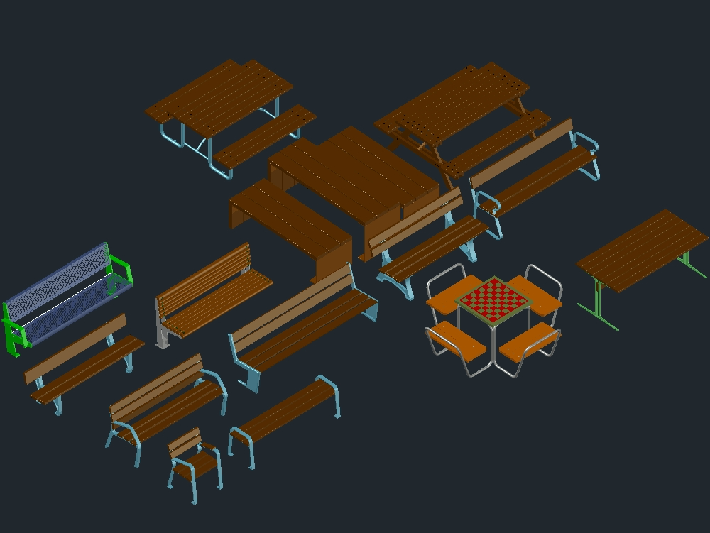 Bancos y mesas 3D
