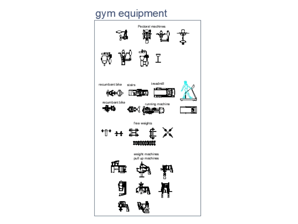 Gym equipment 2d in AutoCAD CAD download (566.17 KB) Bibliocad
