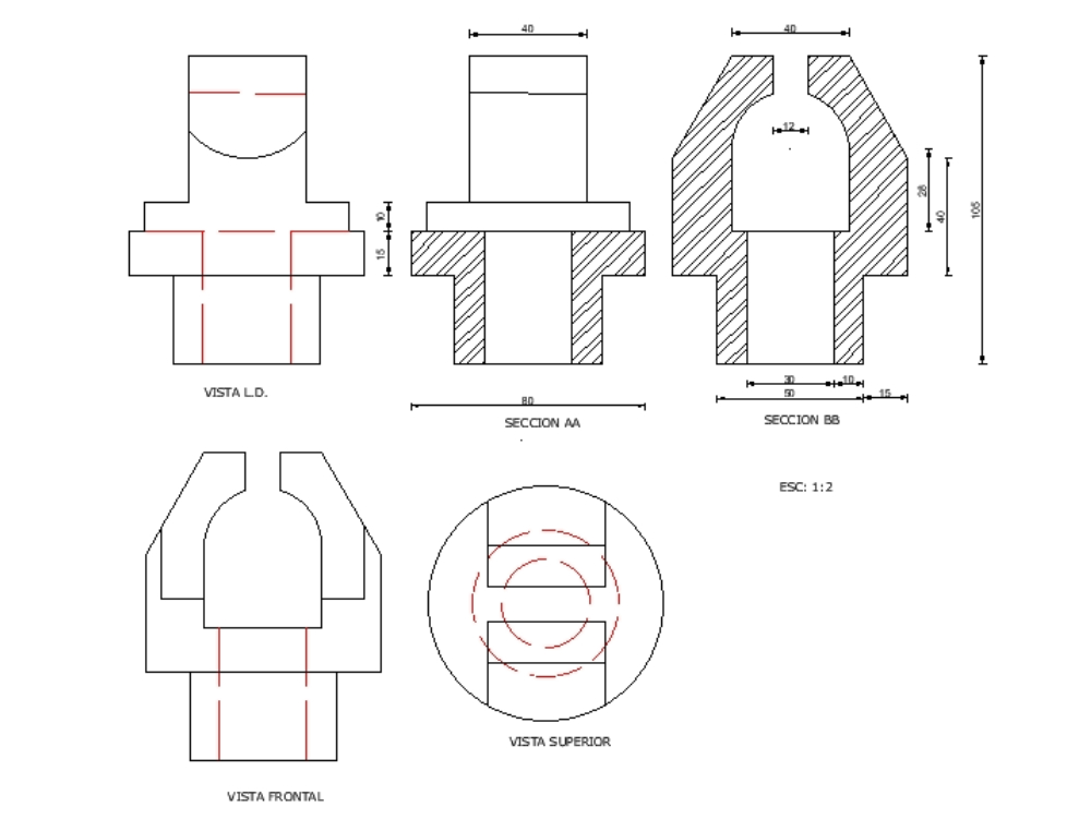 Pieza mecanica en AutoCAD | Descargar CAD (49.99 KB) | Bibliocad