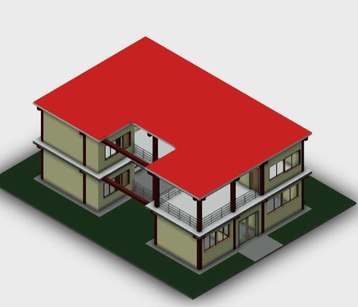 2-stöckiges Haus in 3D-Revit entworfen.