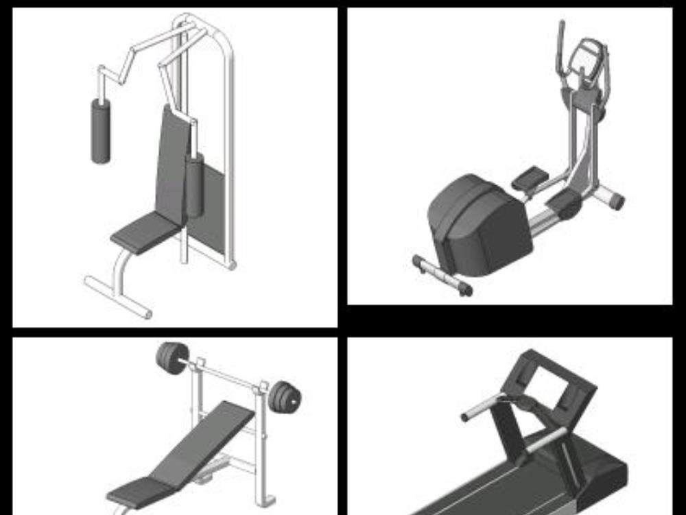 3D rvt plusieurs machines de gym