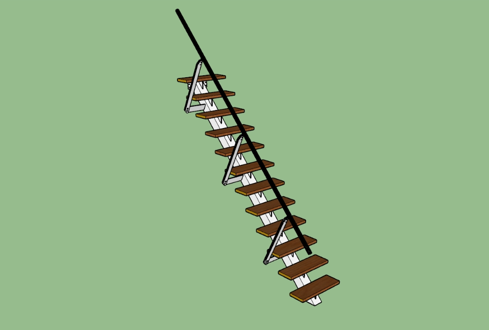 Escada metálica com degraus de madeira - sketchup