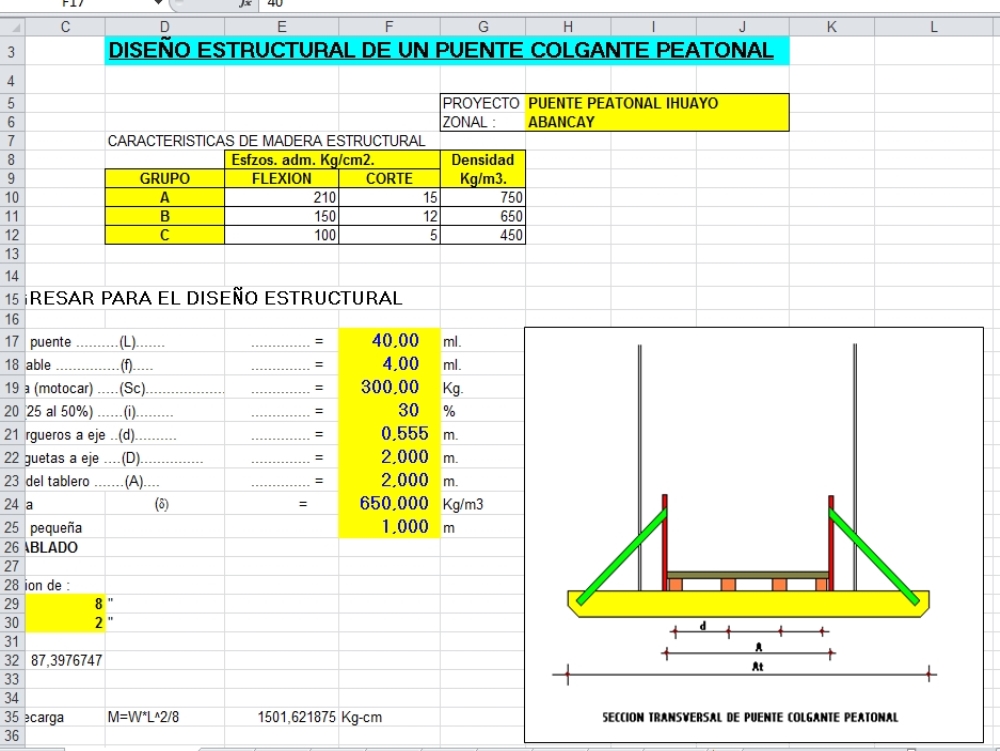 Suspension bridge is a spreadsheet in excel