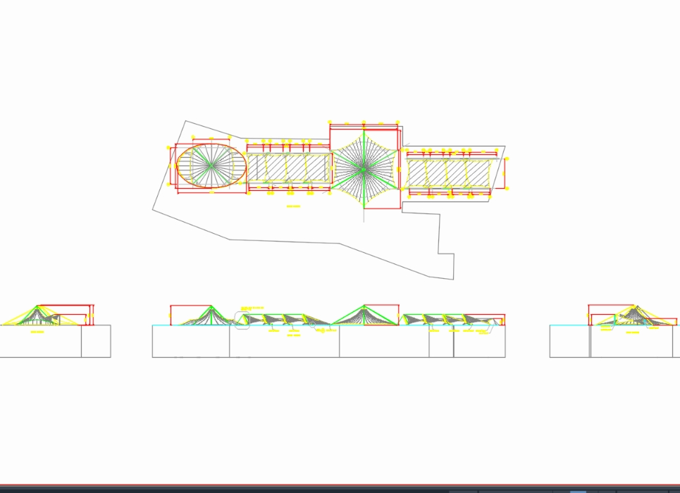 Details of tense structures for coverings with awning - autocad