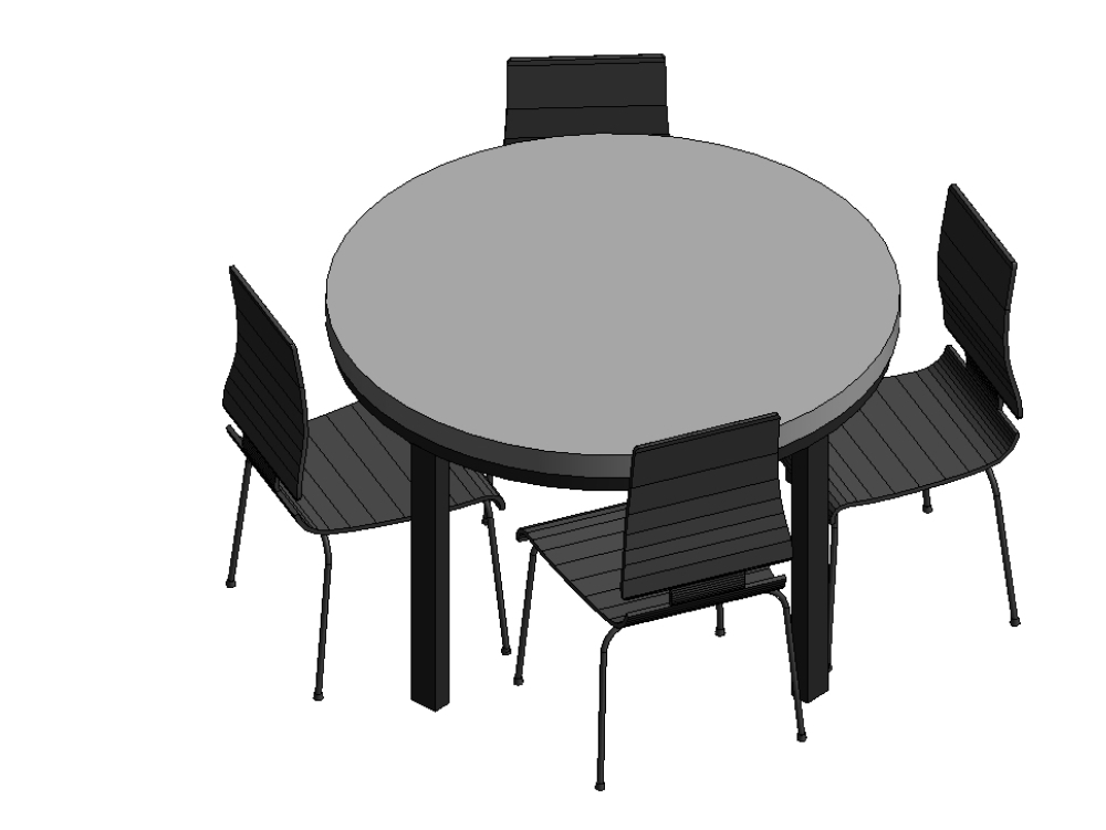 Runder Tisch und schwarze Stühle