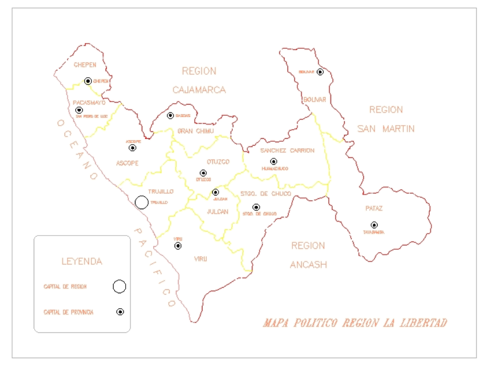 Political map of the Libertad region, Peru.