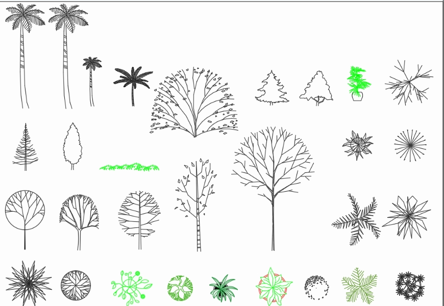 Blocos com árvores em vista., - Detalhes do Bloco DWG