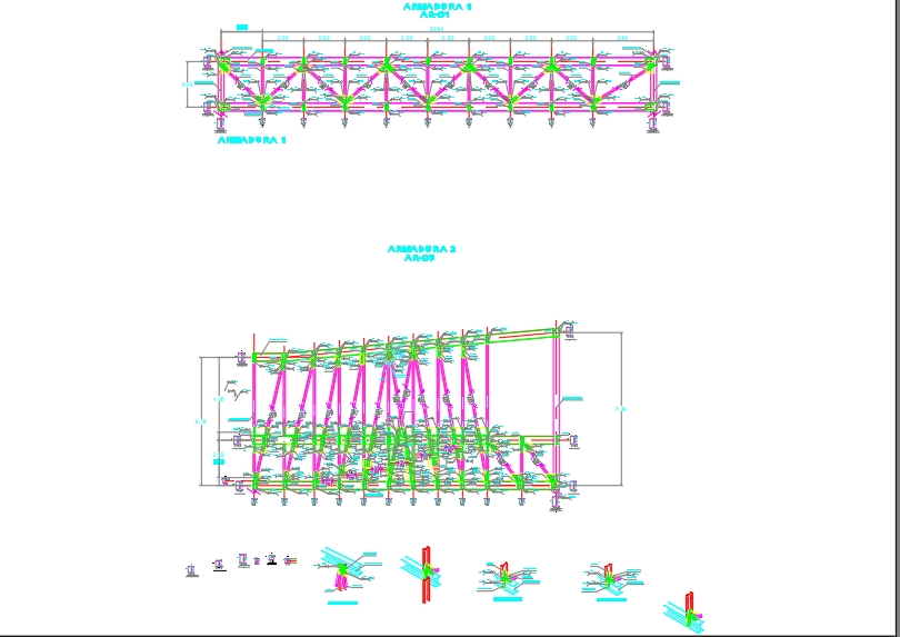 Detalhe de construção e soldagem de uma estrutura de vão de 20m