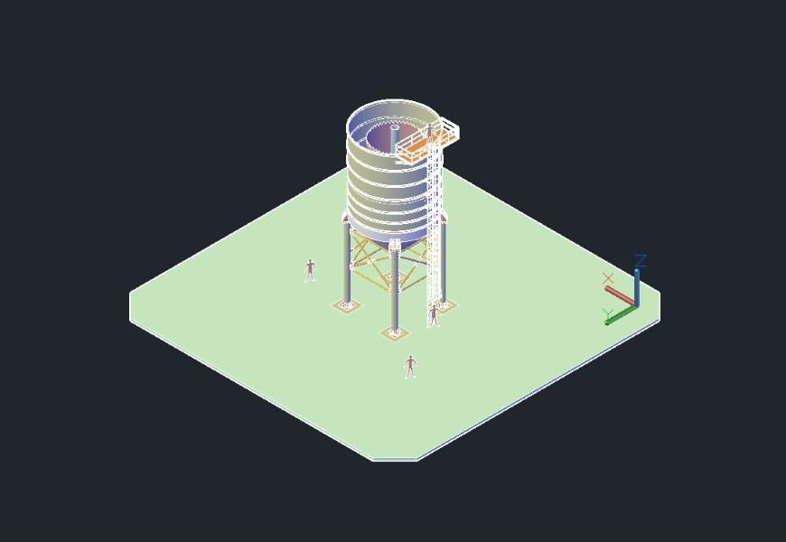 Silo almacenador en 3d dwg para diseño de sistemas de depositos