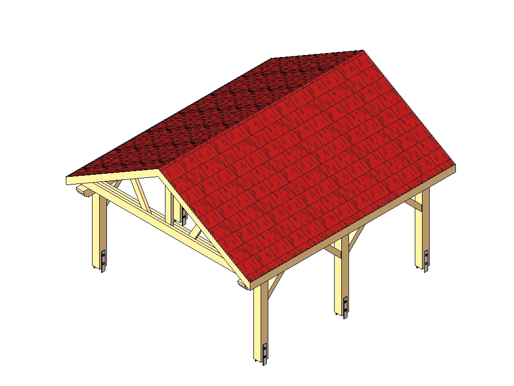 Garage en bois ouvert et toit à pignon
