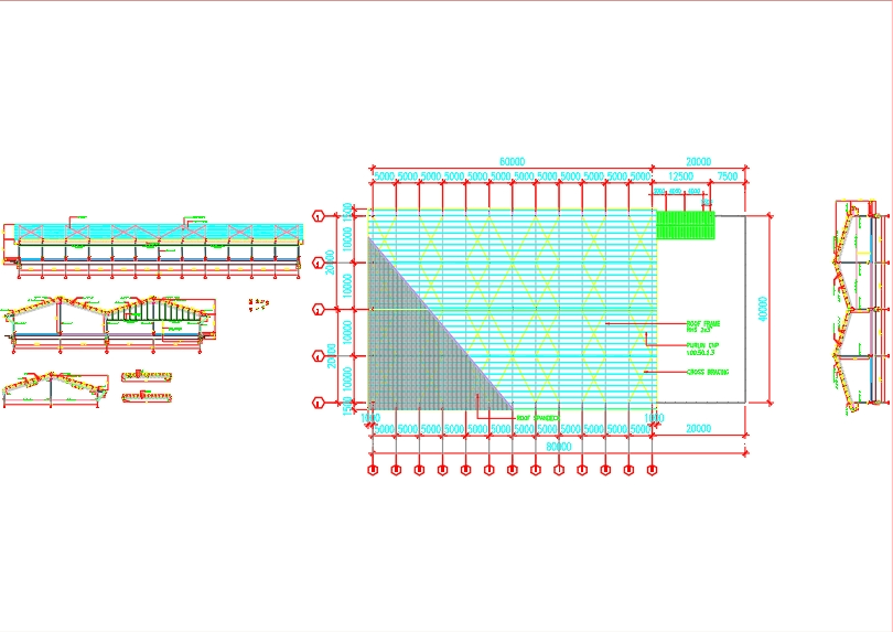 Detalhe da estrutura da cobertura do armazém.