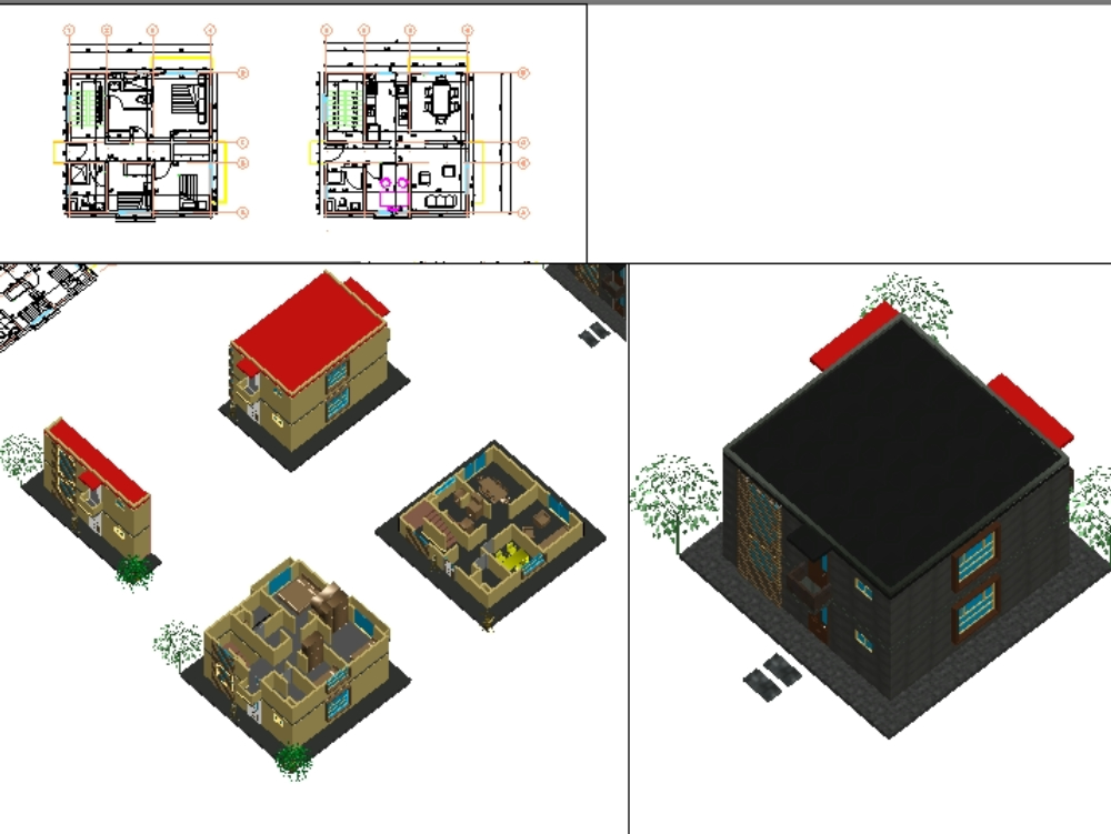 Casa unifamiliar - agrupación de vivienda en 3D