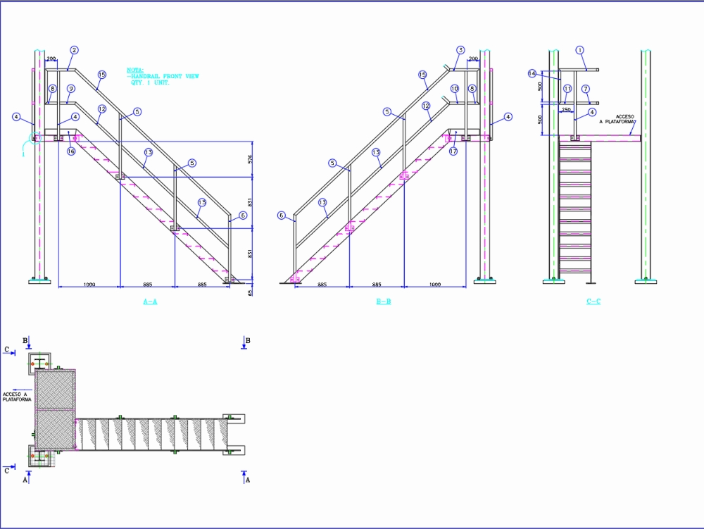 Typical ladder for platforms