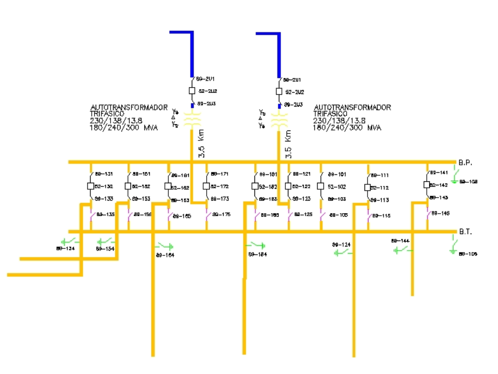 Main bus and transfer single-line diagram.