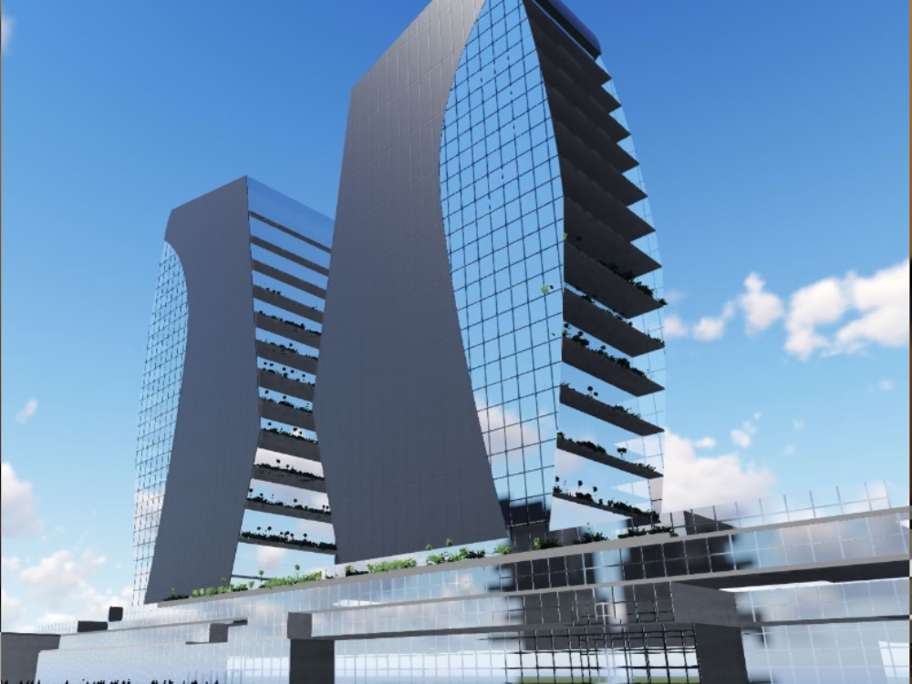 Bâtiment du centre financier; façade en verre
