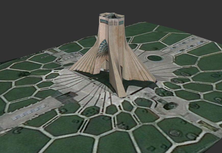 Croquis en 3D de la tour shahyad; tour de la liberté de Téhéran; sketchup de trois jours de la tour de la liberté de Téhéran au format sketchup