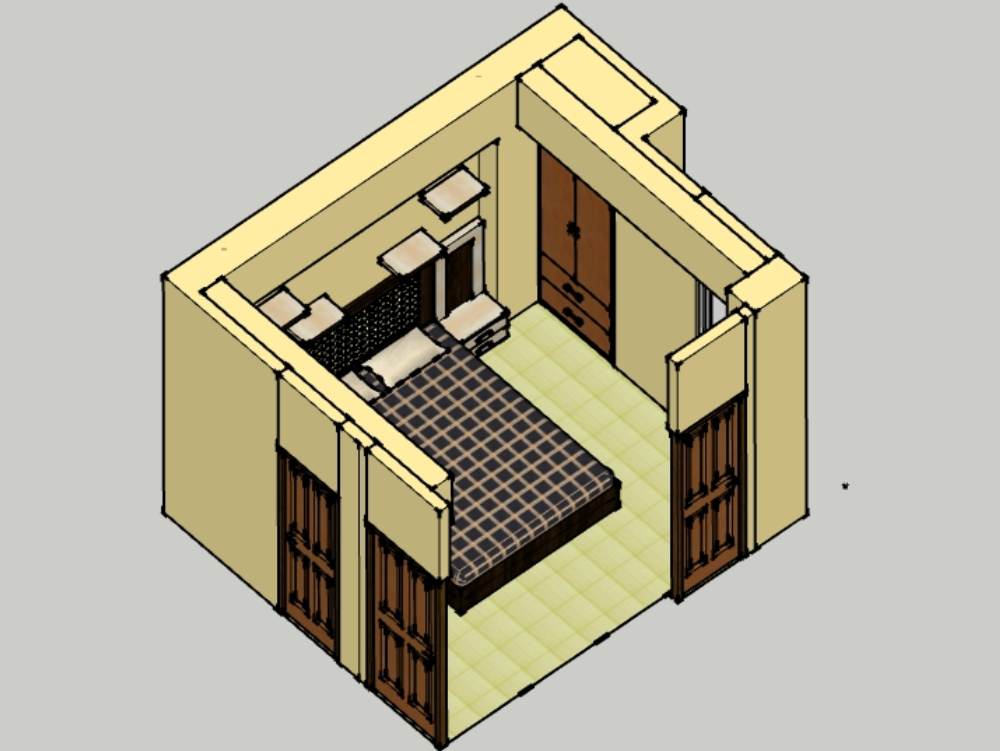 Interior do quarto com móveis e materiais