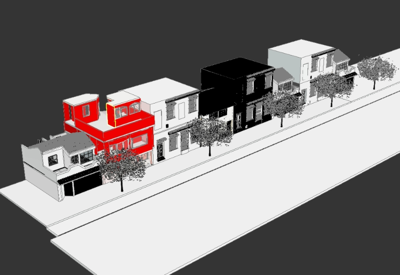 Urban design of street and houses with materials