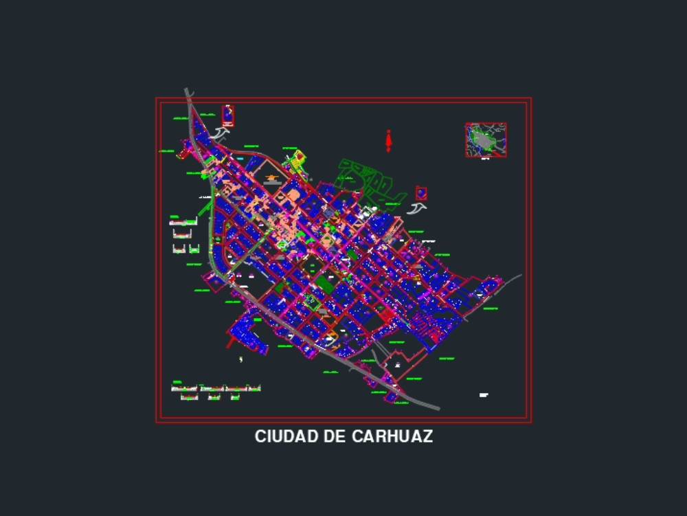 Mapa urbano da cidade de carhuaz - áncash. Peru