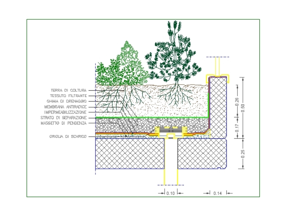 Detalle de cubierta plana verde en AutoCAD | CAD (503.21 KB) | Bibliocad