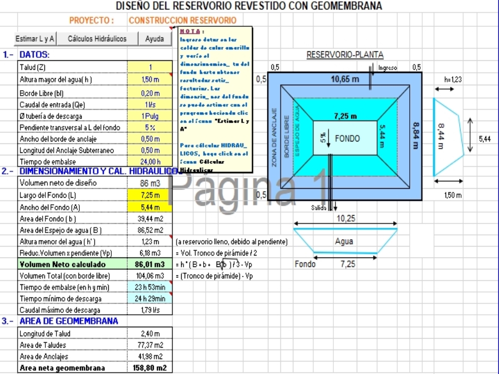 Geomembran-ausgekleidetes Reservoir-Design