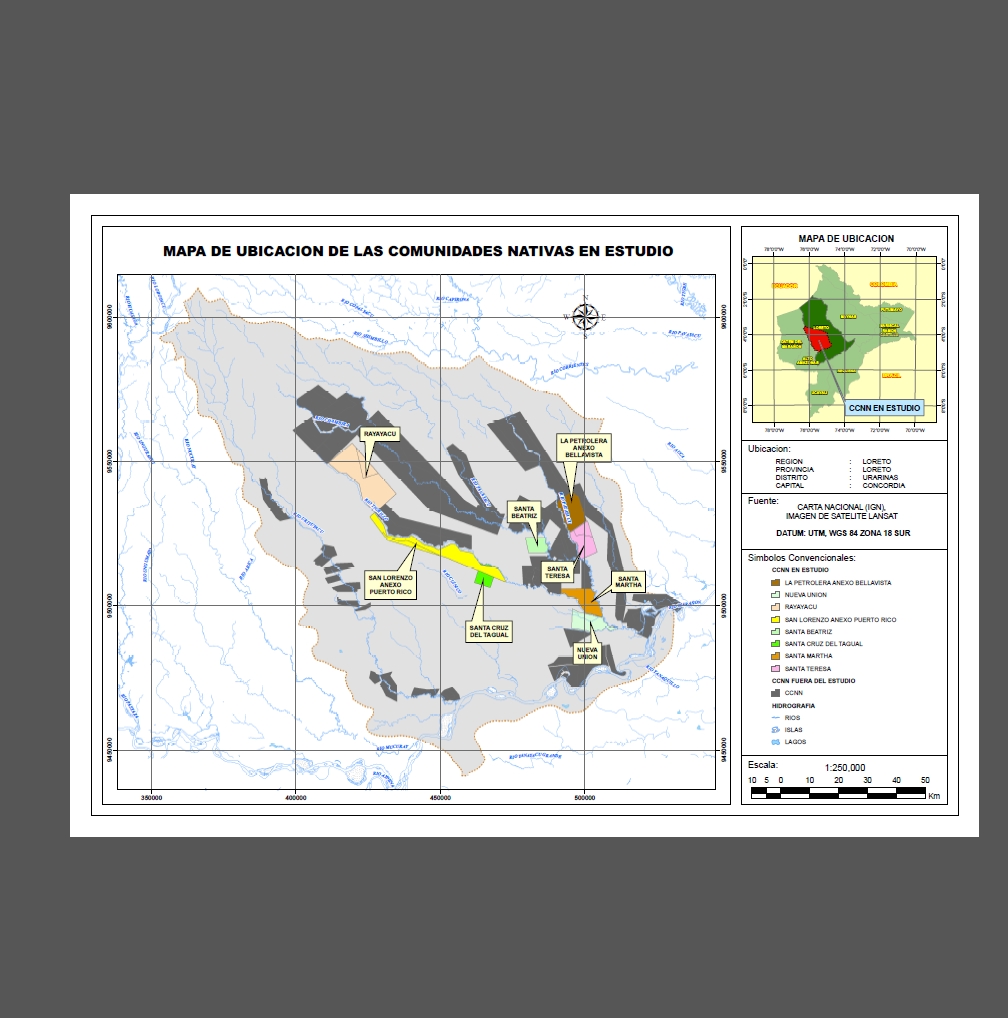 Plano de ubicación georreferenciado en arcgis - comunidades nativas - peru