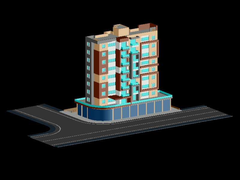 Multi-family building with shops in 3d